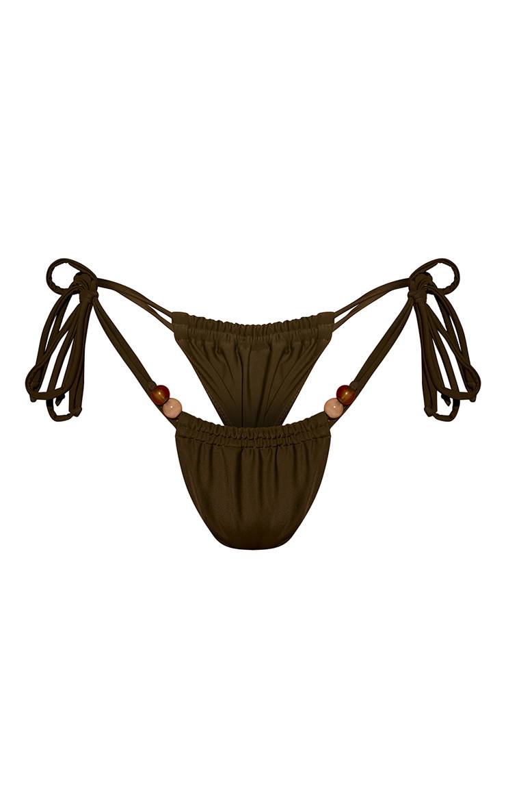 Vert Bas De Bikini À Nouer Sur Les Côtés Avec Bordure De Perles
