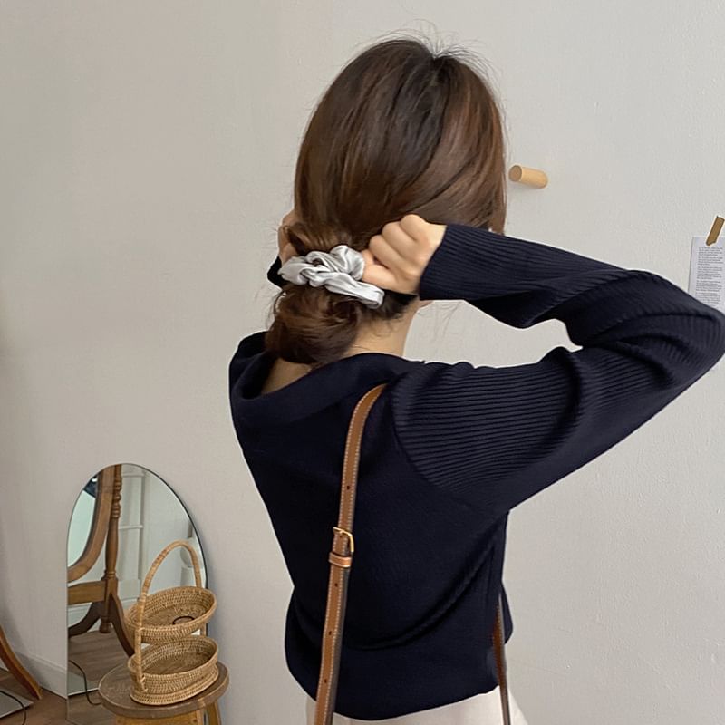 ANORA - Poloshirt met lange mouwen en open knoopsluiting, effen geribbeld breisel