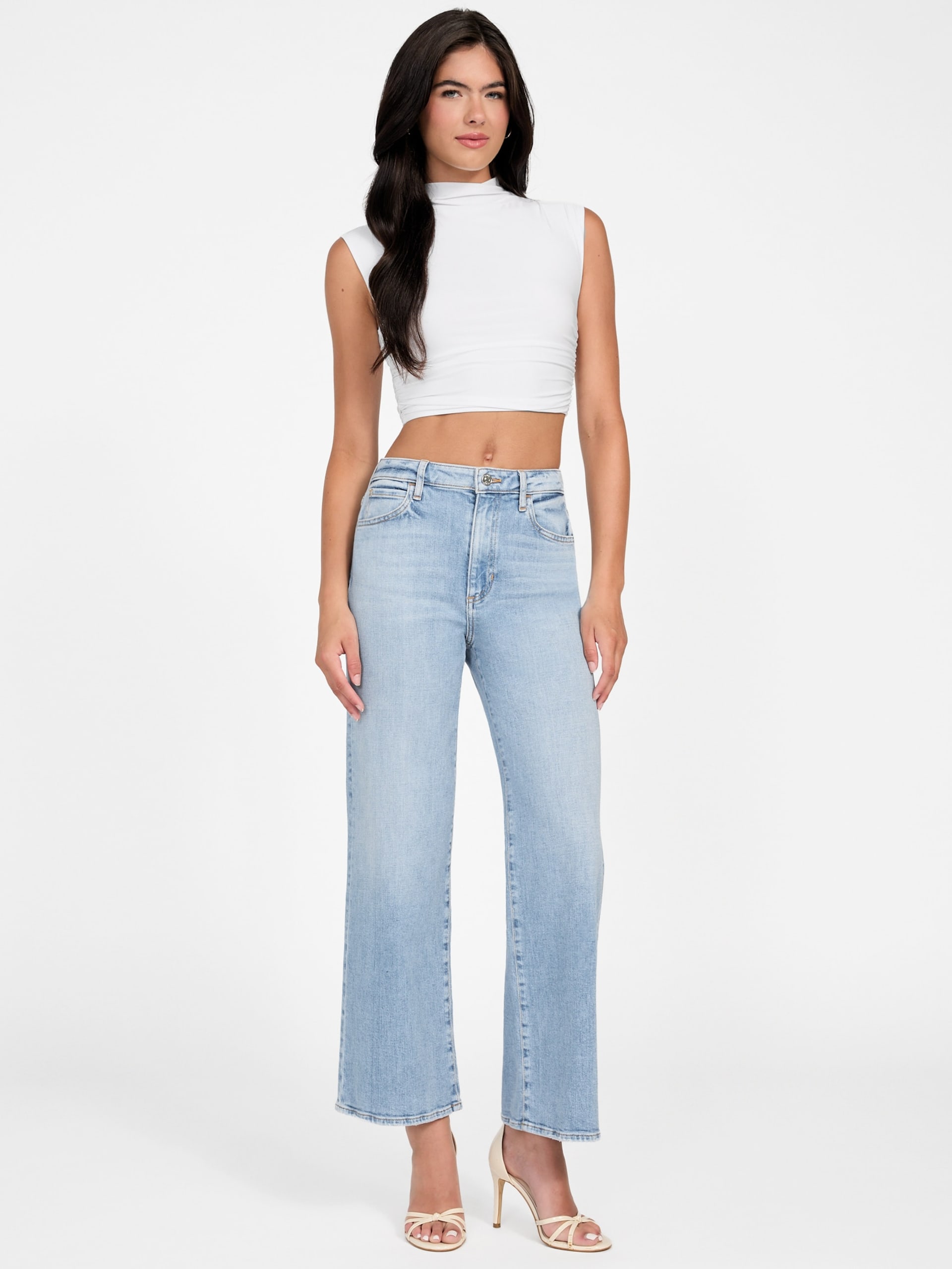 Calça jeans ecológica de perna larga
