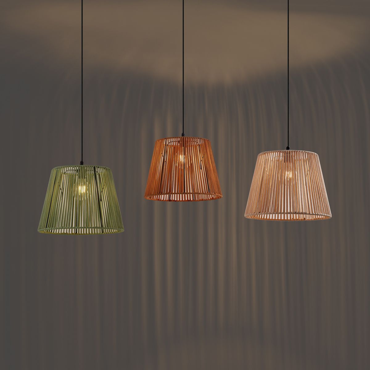 Buiten hanglamp zwart met multicolor kappen van touw 3-lichts IP44 - Cava Jayla