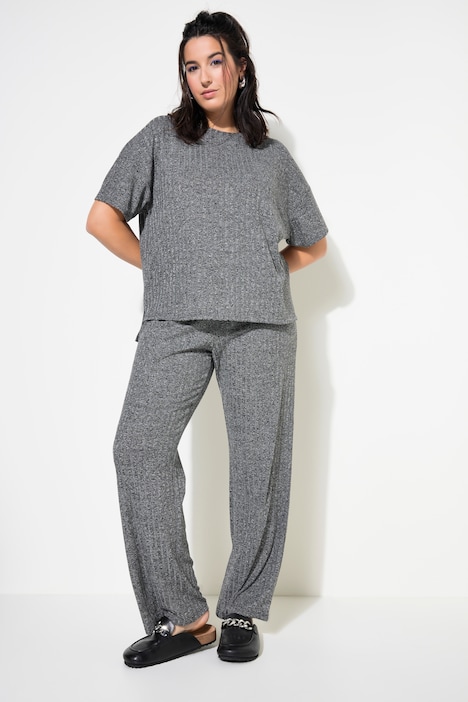 Schlafanzug, Zweiteiler, Rippjersey, Halbarm, lange Hose