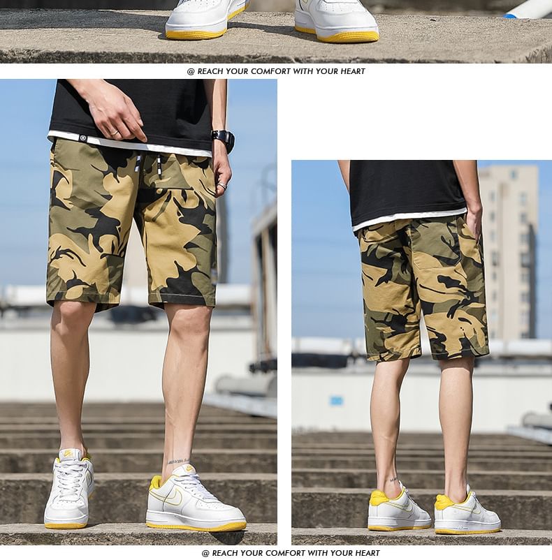 Besto - Shorts met trekkoord en camouflageprint