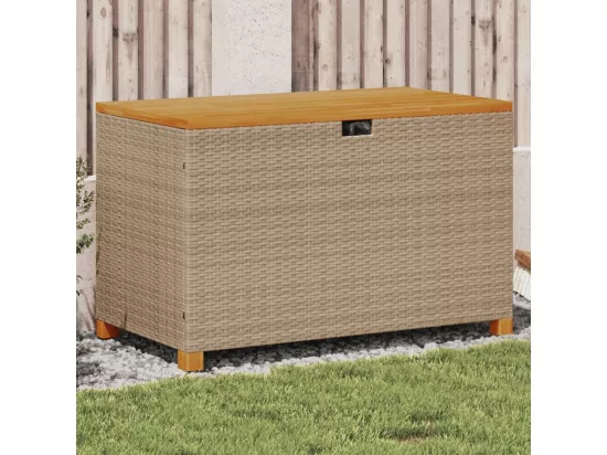 Boîte de rangement de jardin beige résine tressée bois d'acacia