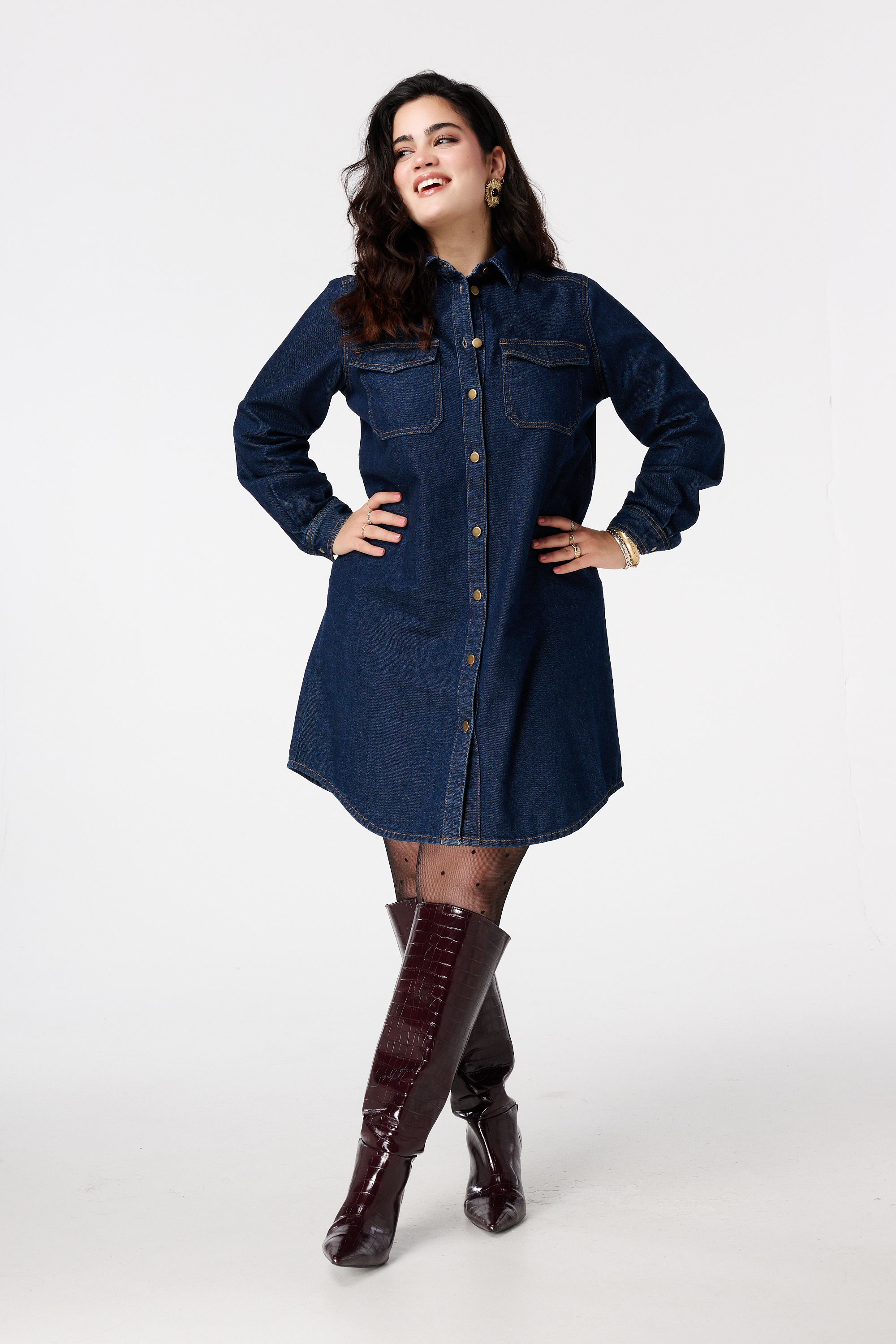 Spijkerjurk met knoopsluiting Rinse Washed Denim