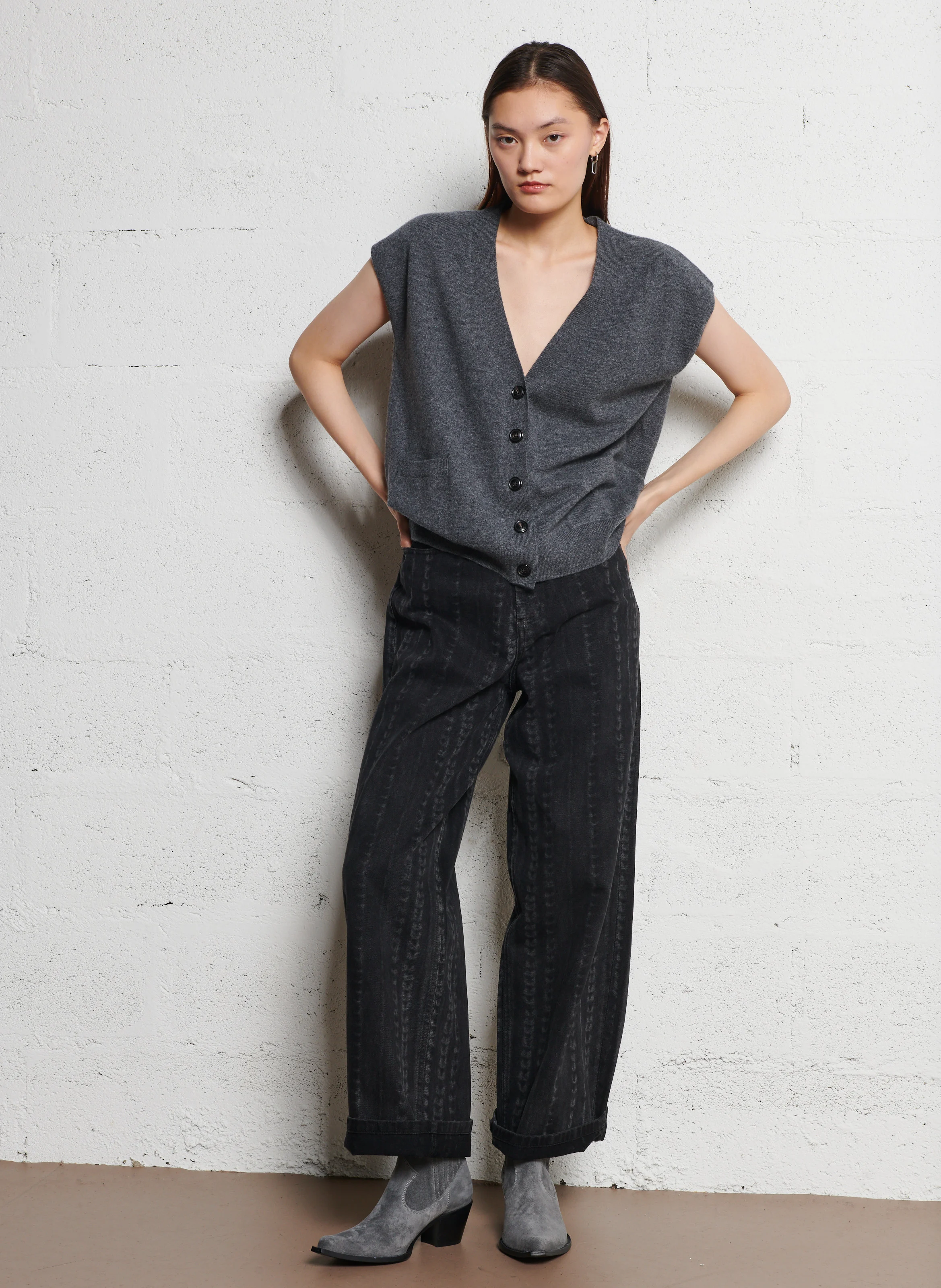 SIBELLE 50 - Bottine western chelsea en cuir velours | Gris