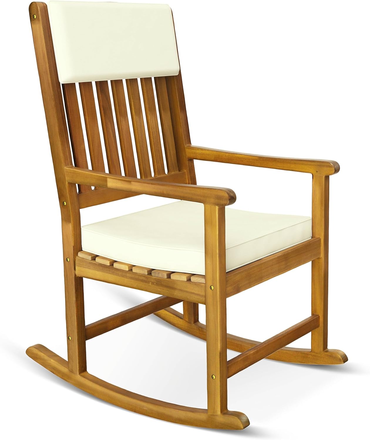 Casaria® Schaukelstuhl Gartenstuhl Holz Creme 160kg Belastbar Bezug 30° Waschbar  Armlehne Schaukelsessel Garten Balkon Stuhl Wetterfest Schwingsessel Akazie 76x107cm