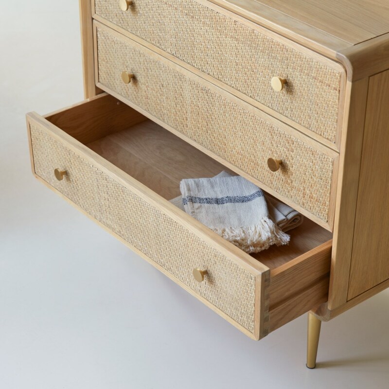 Commode de rangement en chêne massif et cannage Come