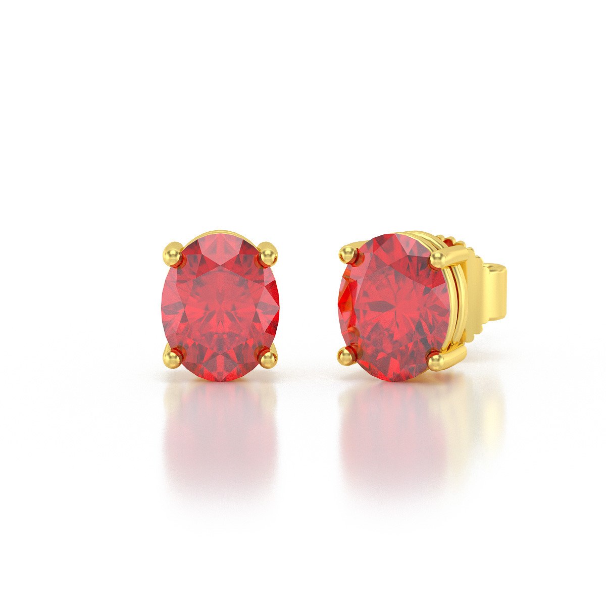 Boucles d'oreilles ADEN Or 585 Jaune et Rubis forme Ovale 1.02grs 4MM