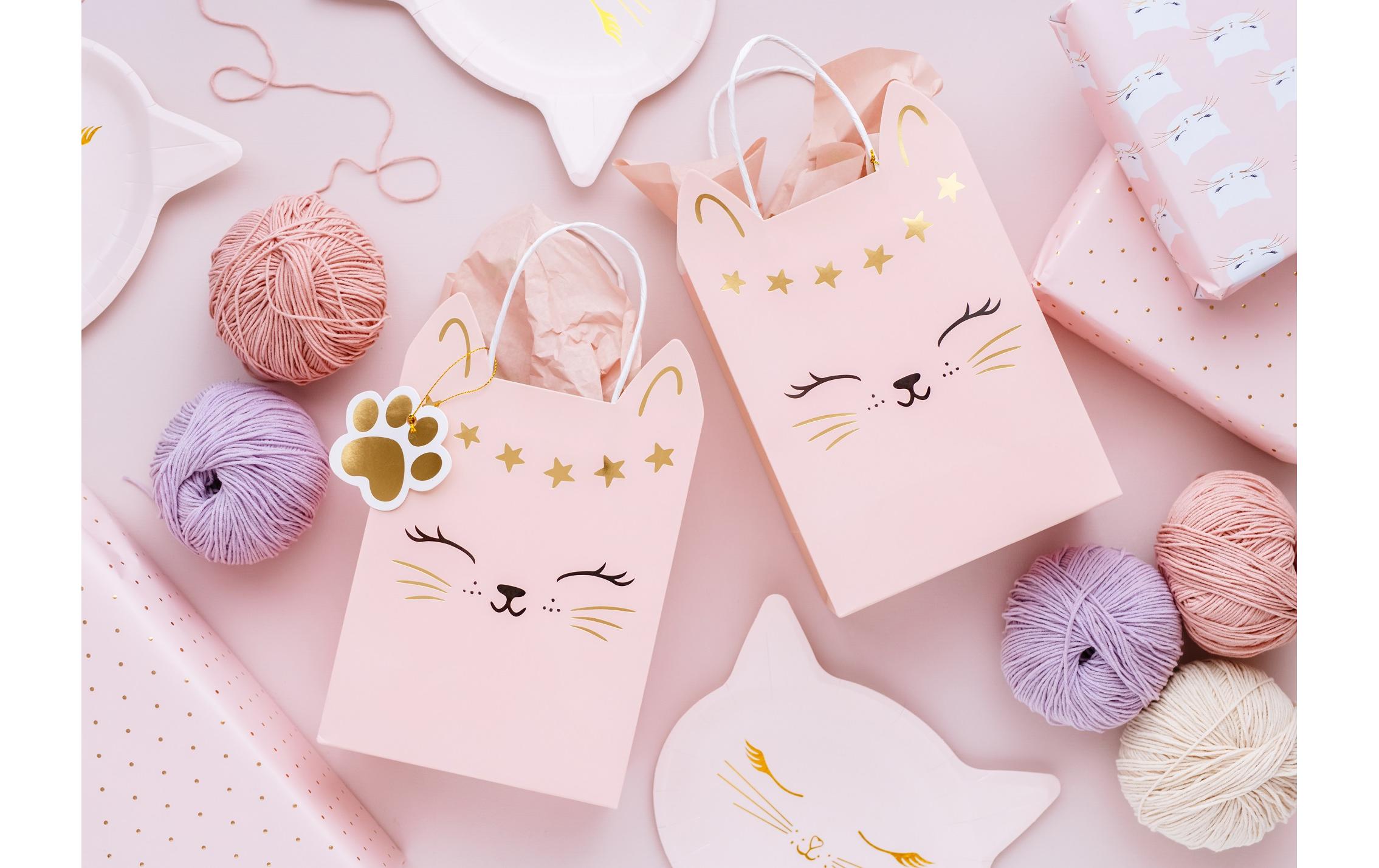 Geschenktüte Katze, 1 Stück, HellrosaGeschenktasche mit Katzenmotiv