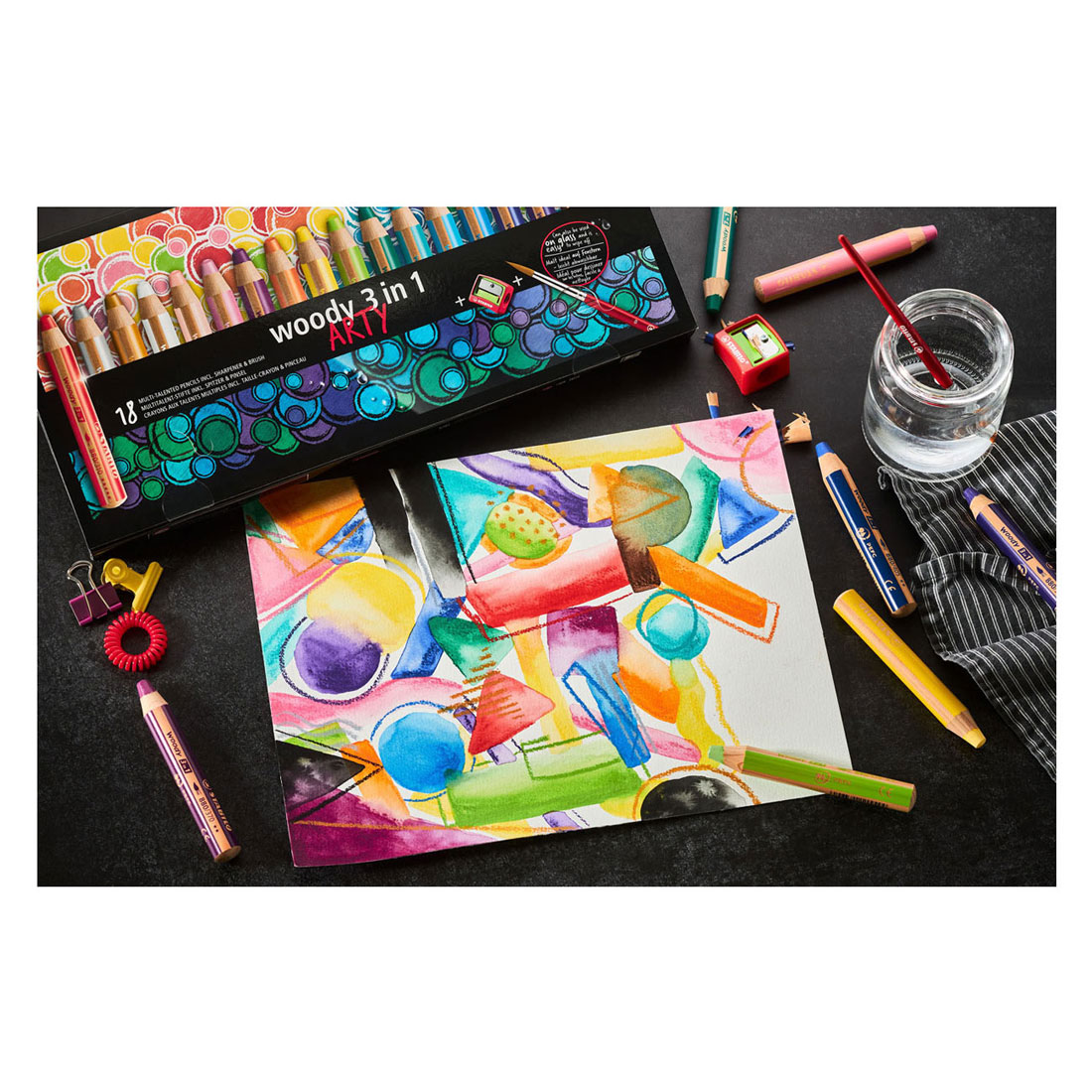STABILO woody 3 in 1 - Multitalent Kleurpotlood - ARTY - Set 18 St. + Puntenslijper