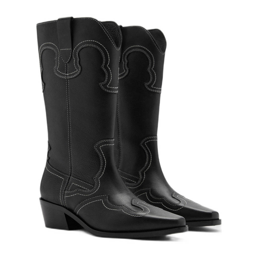 MANGO TEEN leren cowboylaarzen zwart