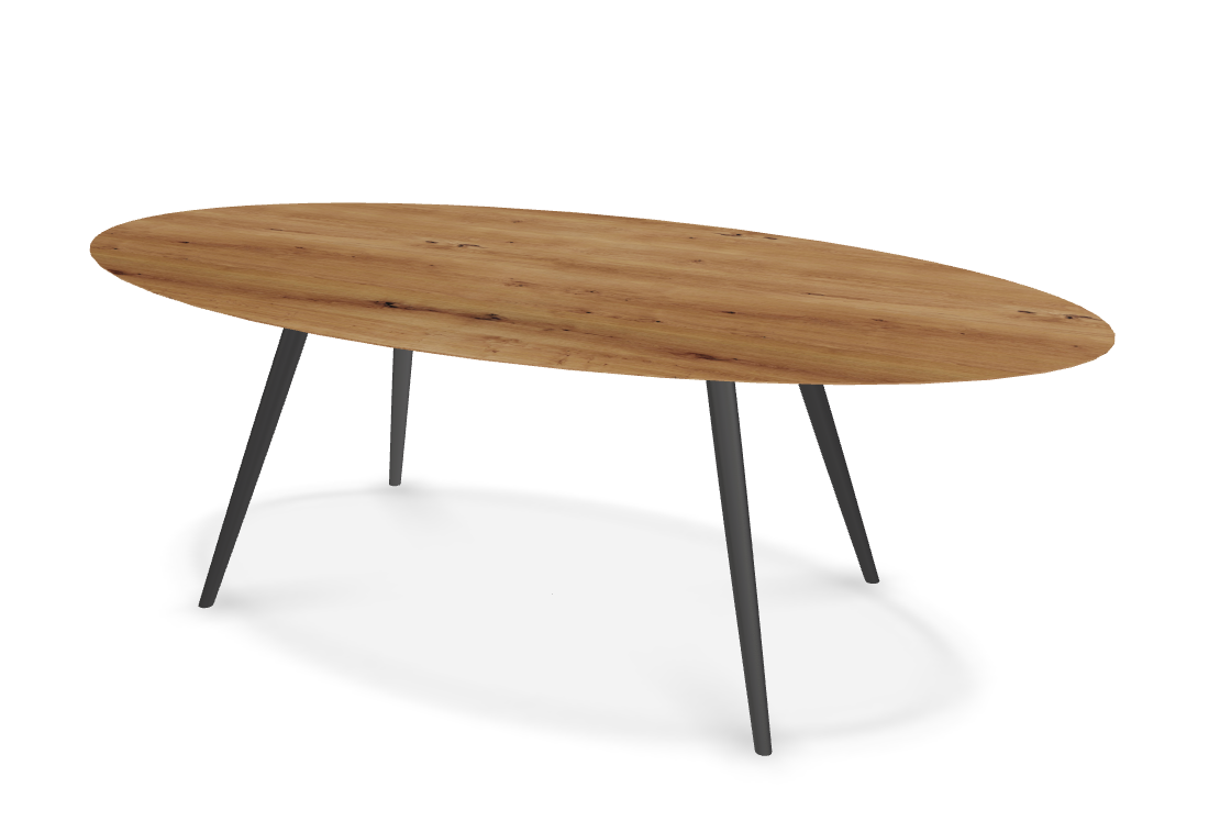 They & Me eettafel Joy – ovaal – eiken rustiek lak – onderstel RAL9017 verkeerszwart 220 x 115 x 75 | Eiken Rustiek Lak | Verjongde Rand | Frame RAL9017 Verkeerszwart