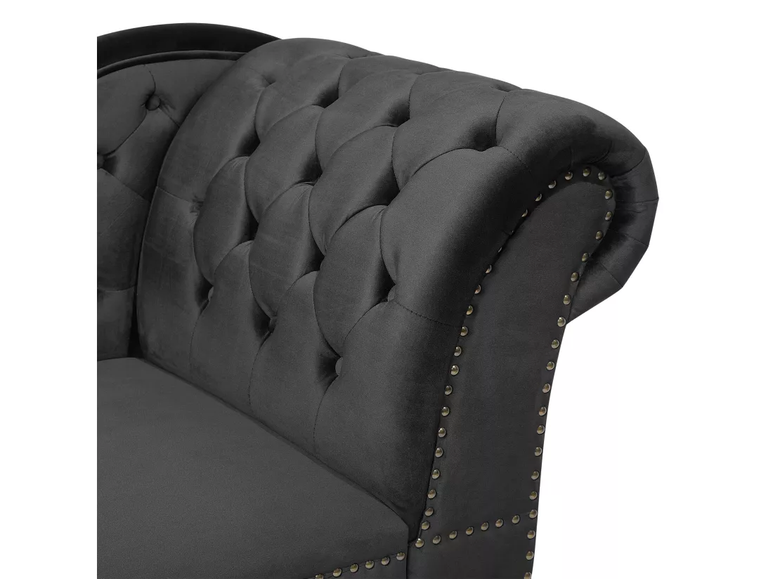 Méridienne Chesterfield côté droit en velours noir NIMES