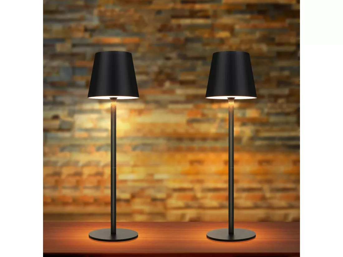 NETTLIFE Lampe de Chevet à Batterie sans Fil， Lot de 2 - LED RGB 2600mhA Lampe de Table d'extérieur Rechargeable Tactile Dimmable Noir USB