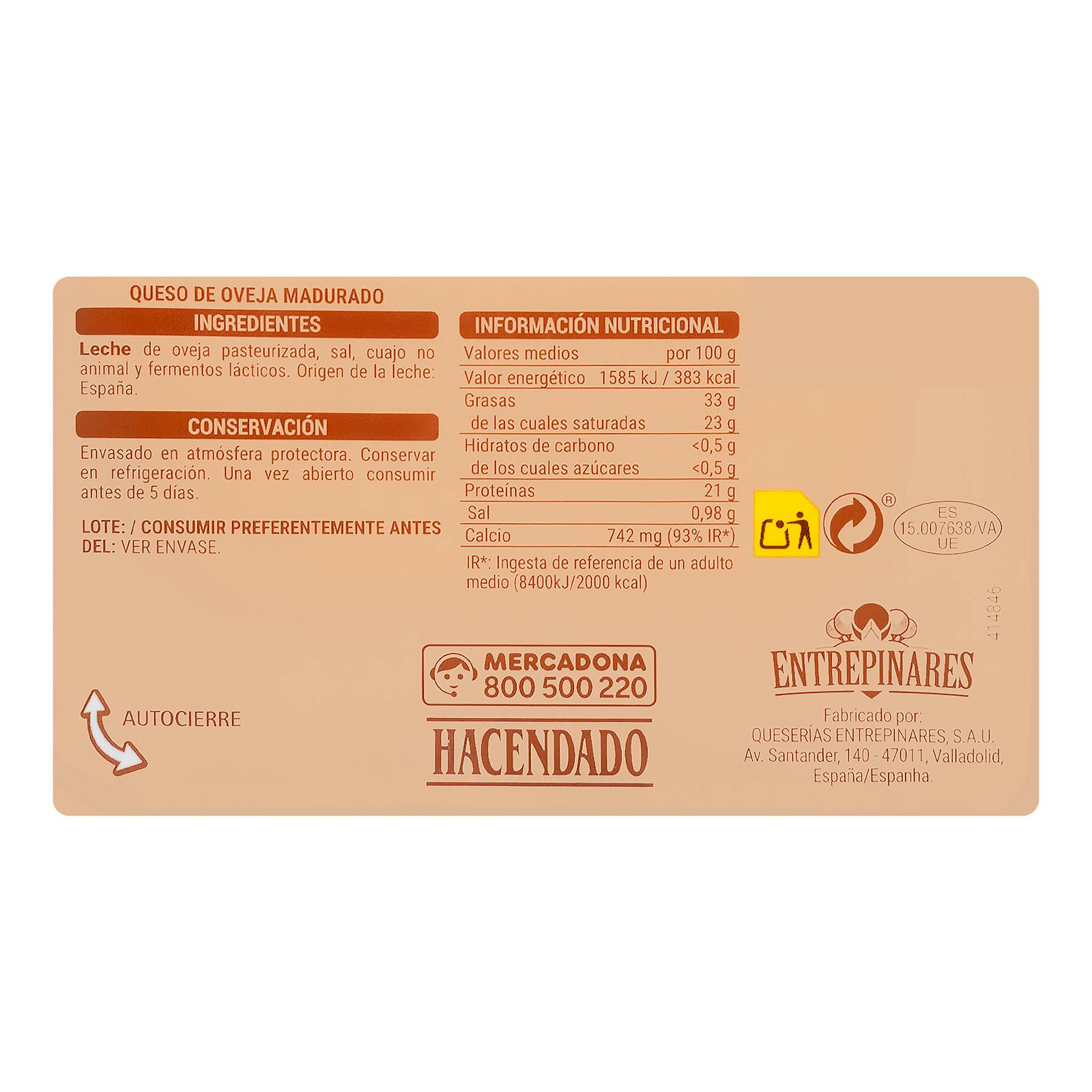 Tranches de fromage de brebis Entrepinares
