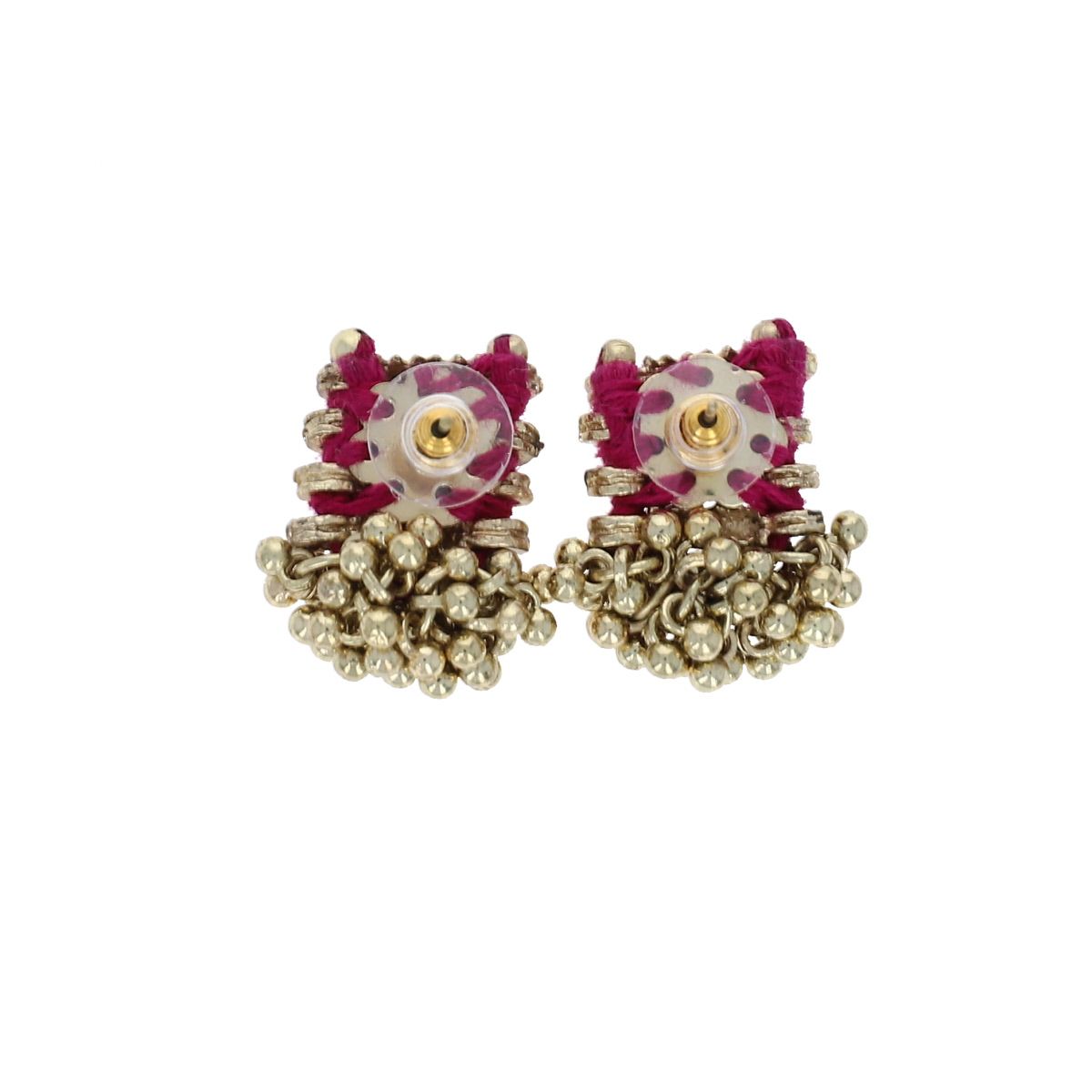 Boucles d'oreilles Indiennes carrées rose - Mariage Indien Pondie Chérie