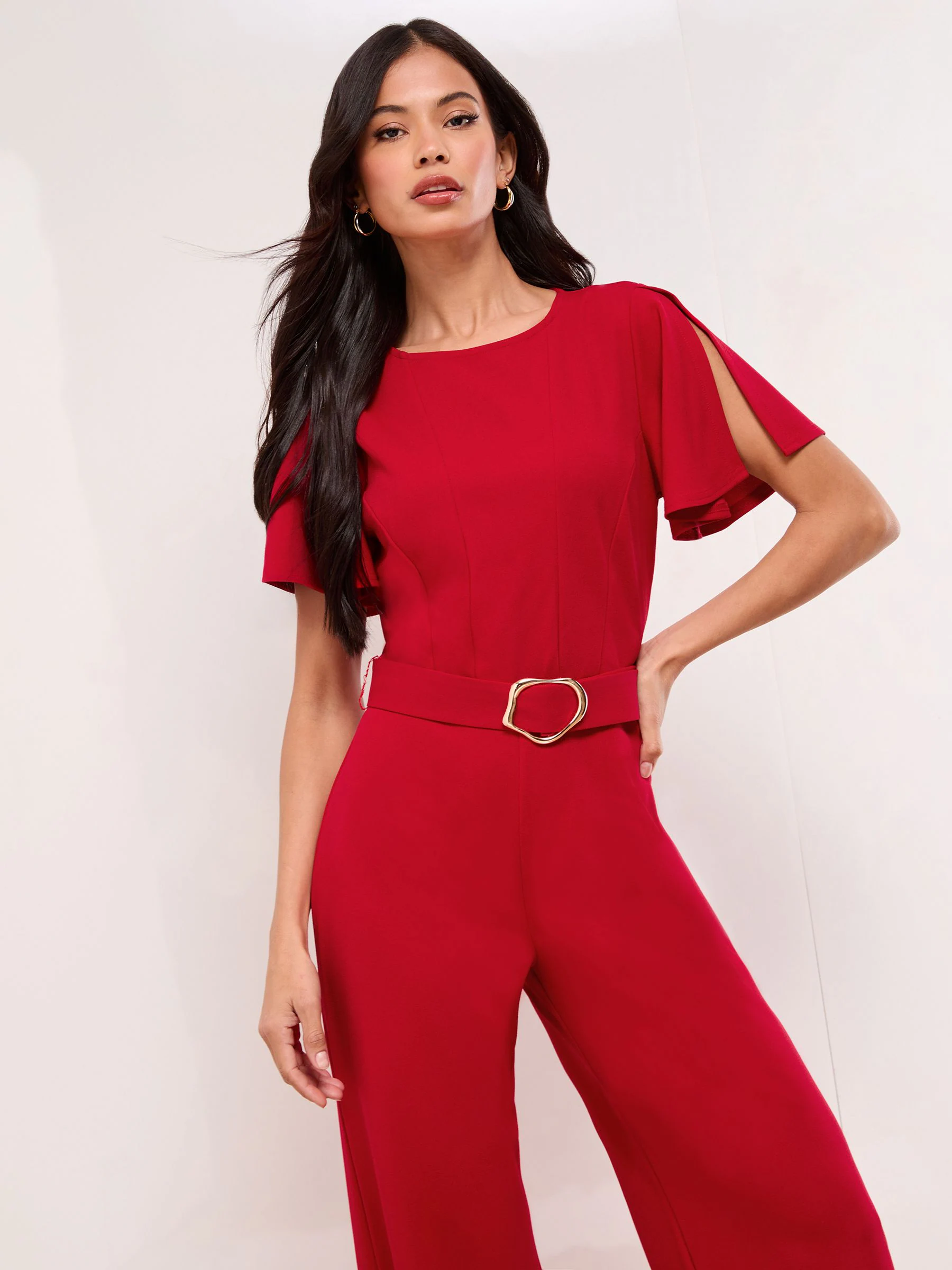 Rood - Lipsy Hardware Belted Short Sleeve Jumpsuit