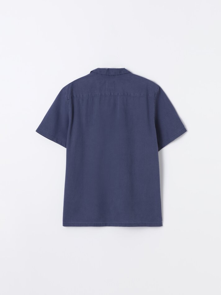Camisa de algodão e linho - Azul-marinho