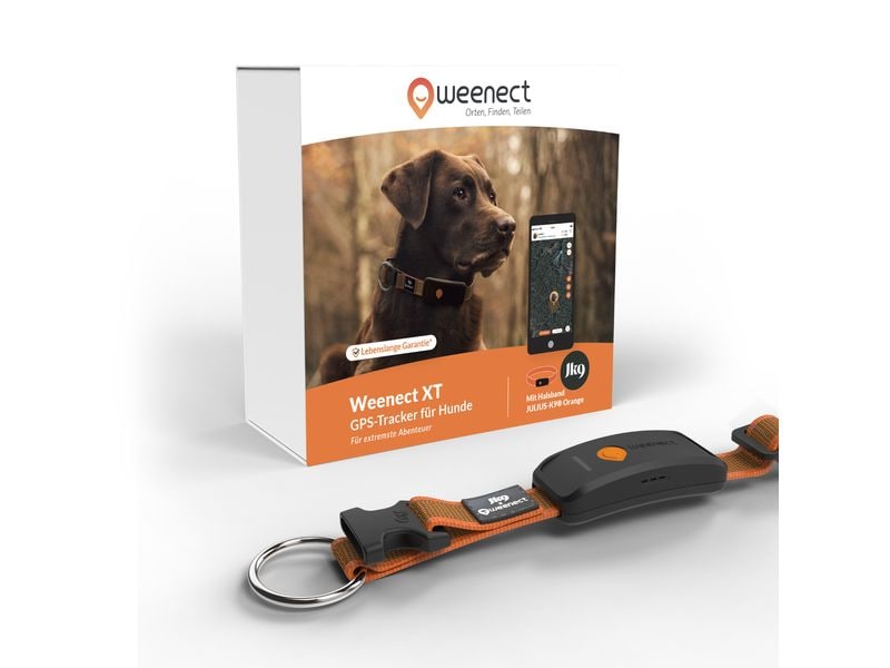 Weenect GPS-Tracker für Hunde XT mit Halsband orange Verstellbares Halsband mit Tracking-Funktion