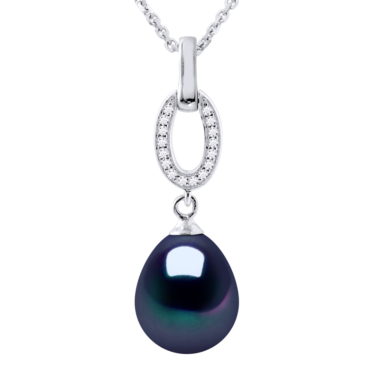 Collier NAVETTE Perle d'Eau Douce 9-10 mm Noire Joaillerie Argent 925
