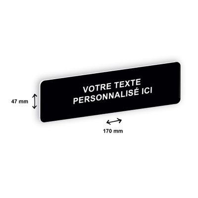 Plaque de porte personnalisée avec votre texte - 170 x 47 mm - noire - adhésivée prête à poser