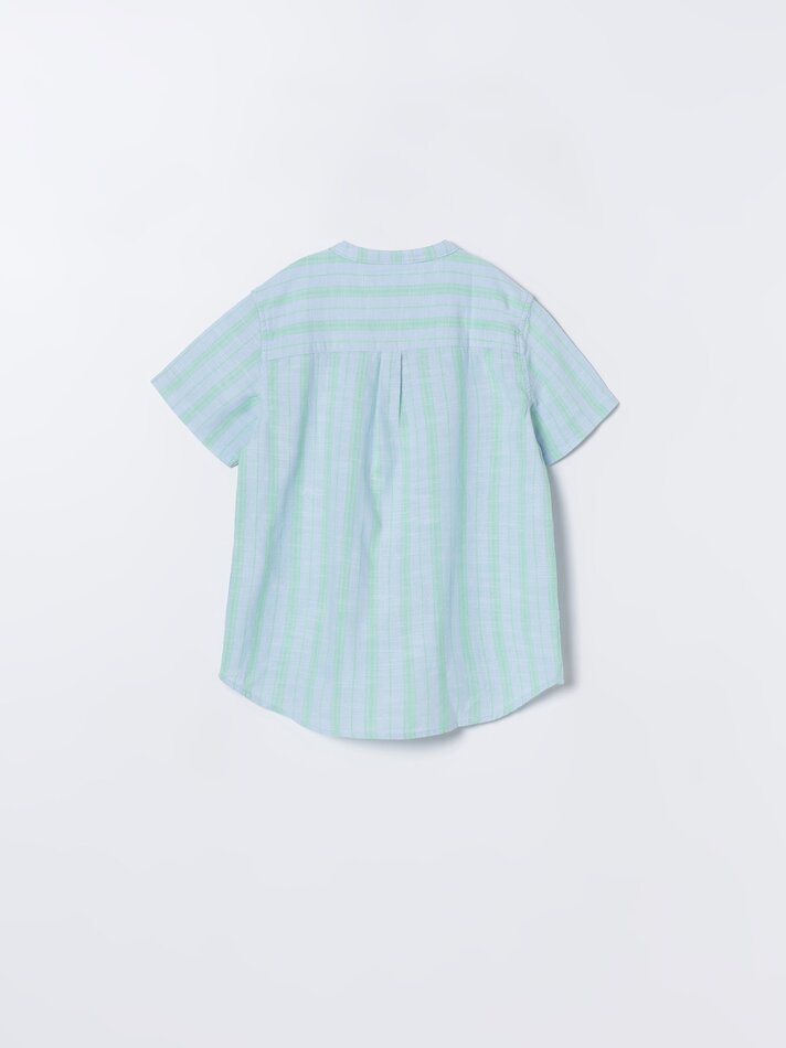 Camisa listrada com efeito linho - Azul Pastel