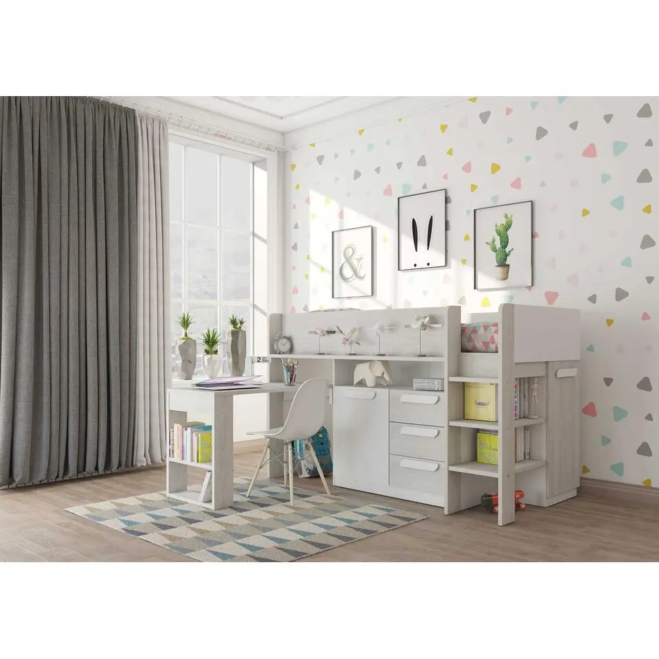 Halfhoogslaper Beau 90x200 met bureau - wit