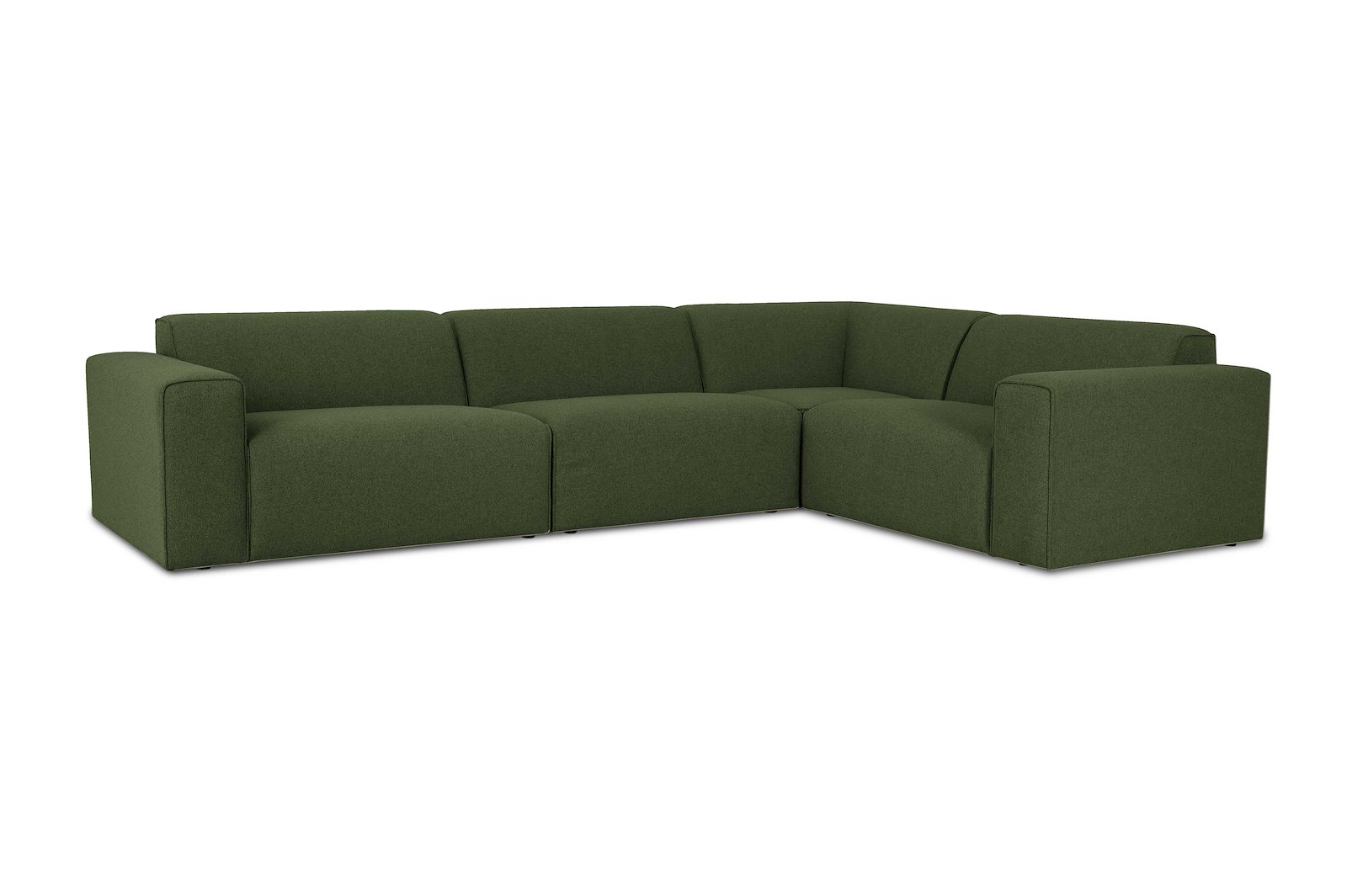 Styl hjørnesofa 3/1,5 hjørnesofa duo puter. Tekstil Neve 17/2 Dark Green med sorte ben.