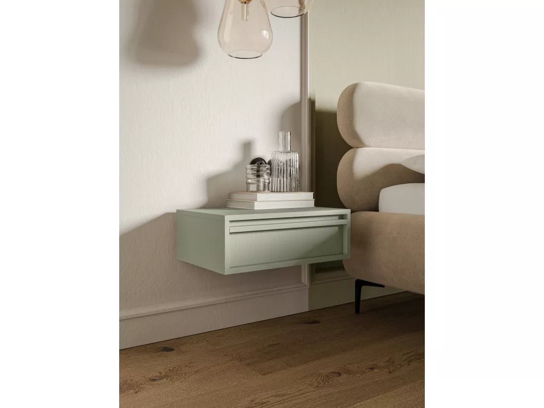 Table de chevet - 50 cm - avec tiroir - suspendu - vert sauge - EVO