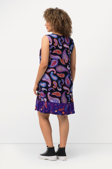 Jersey-Minikleid, Paisley, A-Linie, Rundhals, ärmellos
