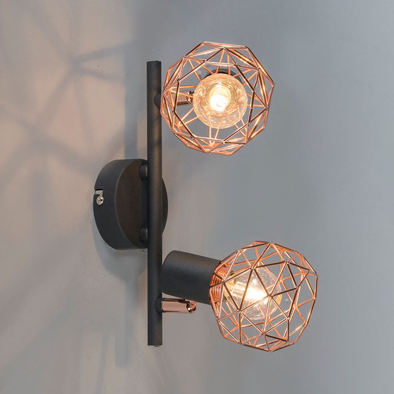 Moderne spot zwart met koper 2-lichts - Mesh