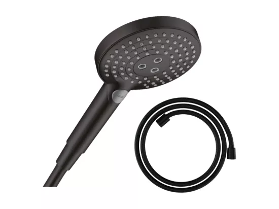 Pommeau de douche HANSGROHE Raindance Select S EcoSmart 120 3 jets noir mat + flexible de douche HANSGROHE Designflex 125 cm noir mat