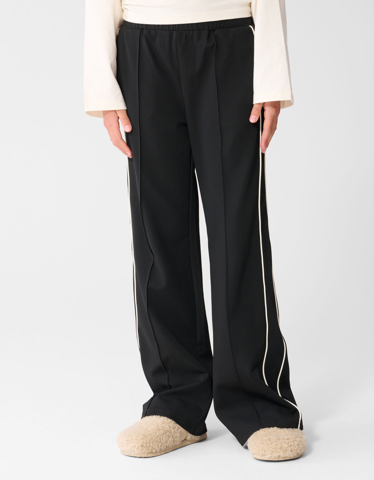 Piping Wide Leg Fit Broek Zwart