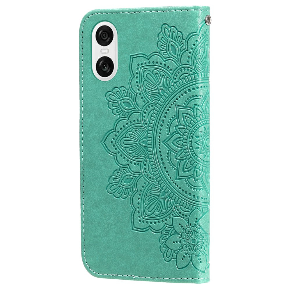 Sony Xperia 10 VI Leder Tasche Wallet - Mandala Flowers Imprint - Türkis