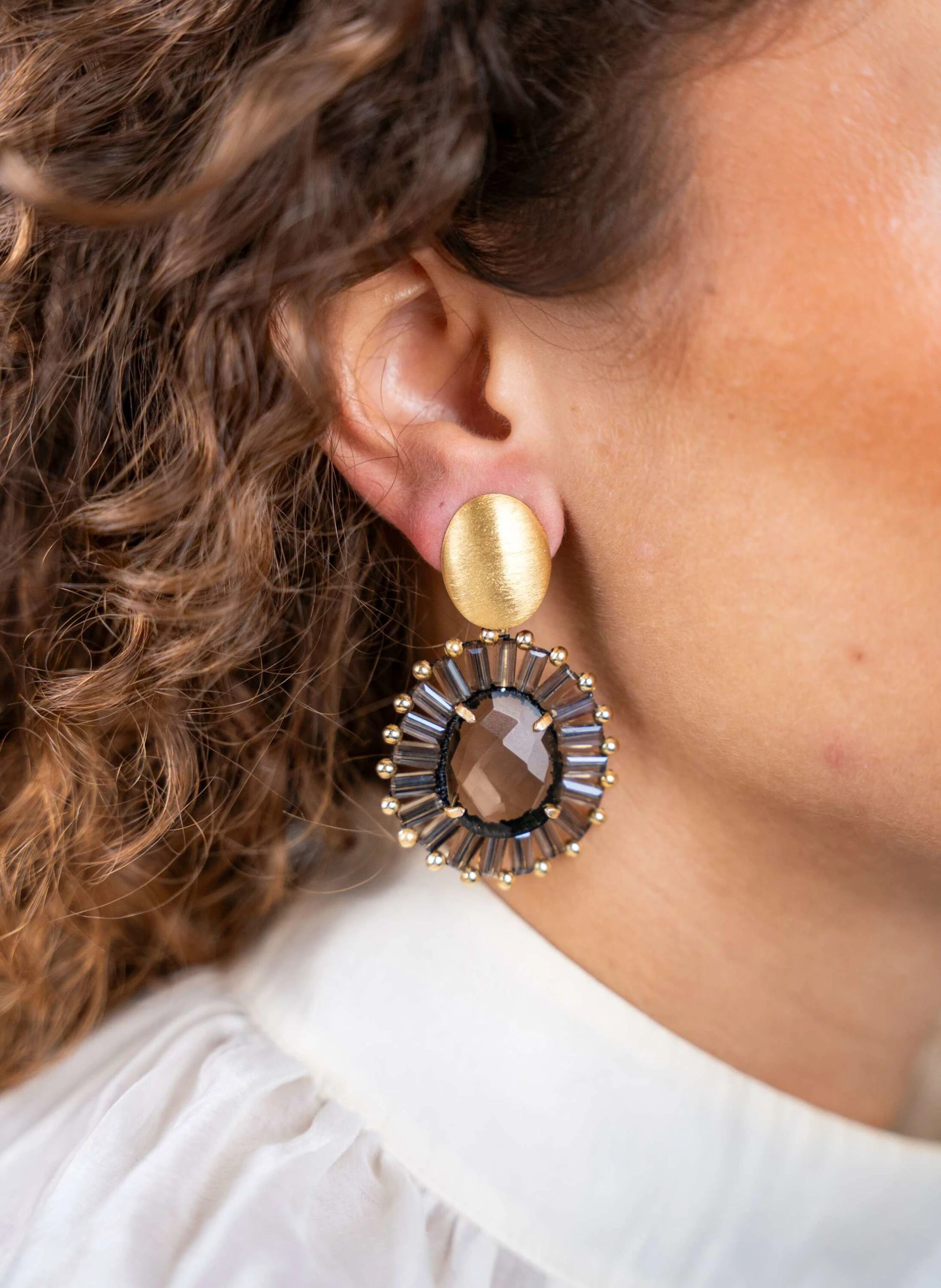 LOTT.gioielli Ohrhänger OVAL S TRANSPARENT BLACK & GOLD by GLAMBOU