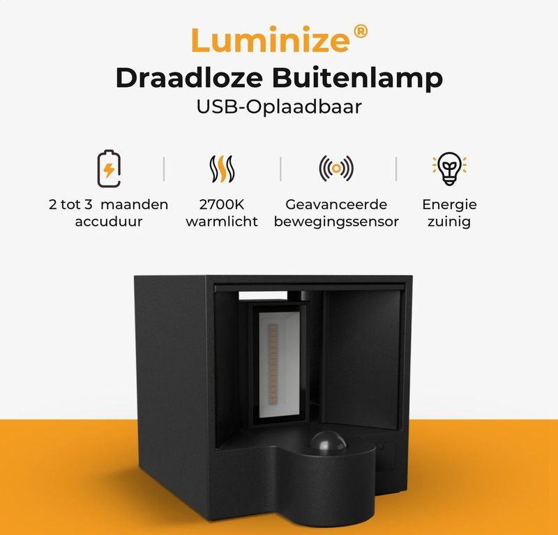 Luminize - Oplaadbare Buitenlamp - Zwart - Aluminium - Draadloos Met Bewegingssensor