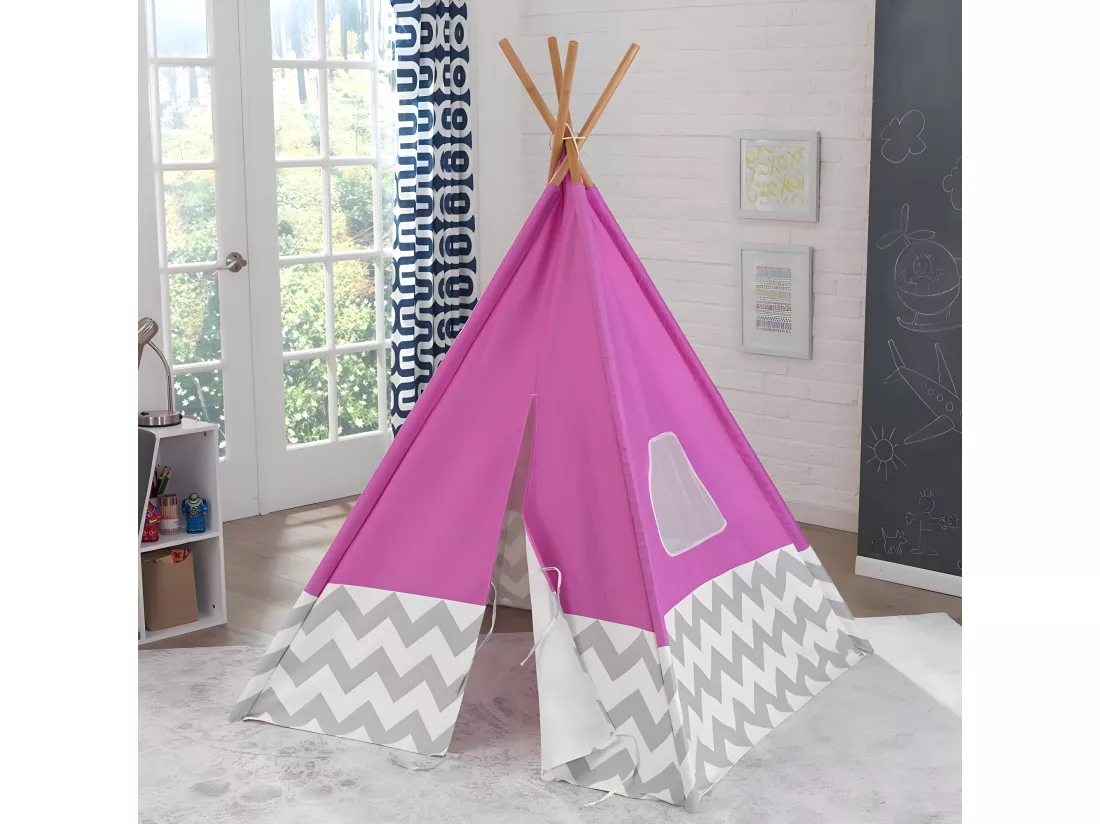Tipi enfant en toile et bambou Rose