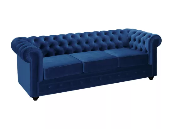 Canapé 3 places et fauteuil CHESTERFIELD - Velours bleu roi