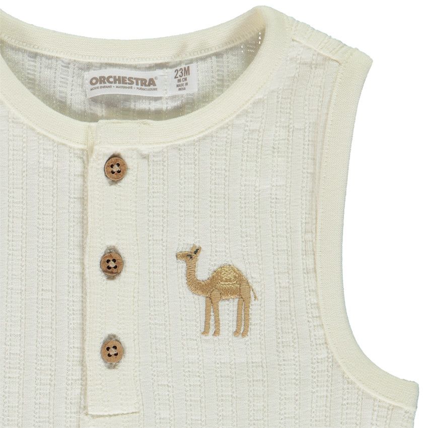 Débardeur côtelé avec dromadaire brodé pour bébé garçon - Ecru