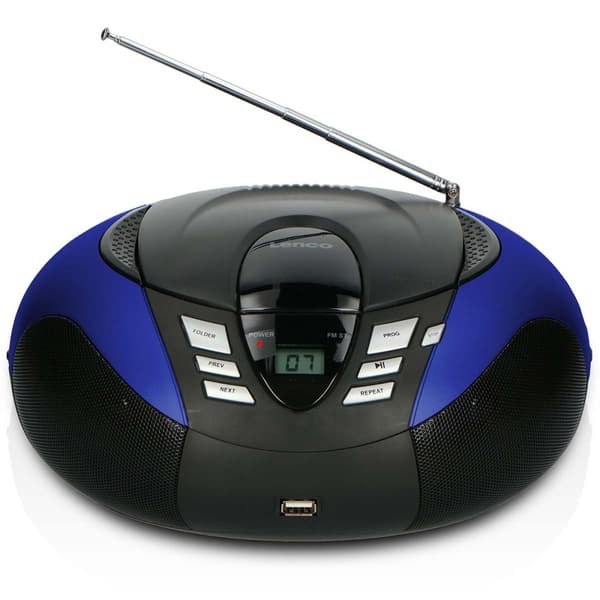 Lenco Bærbar FM-radio, CD- og USB-spiller Blå