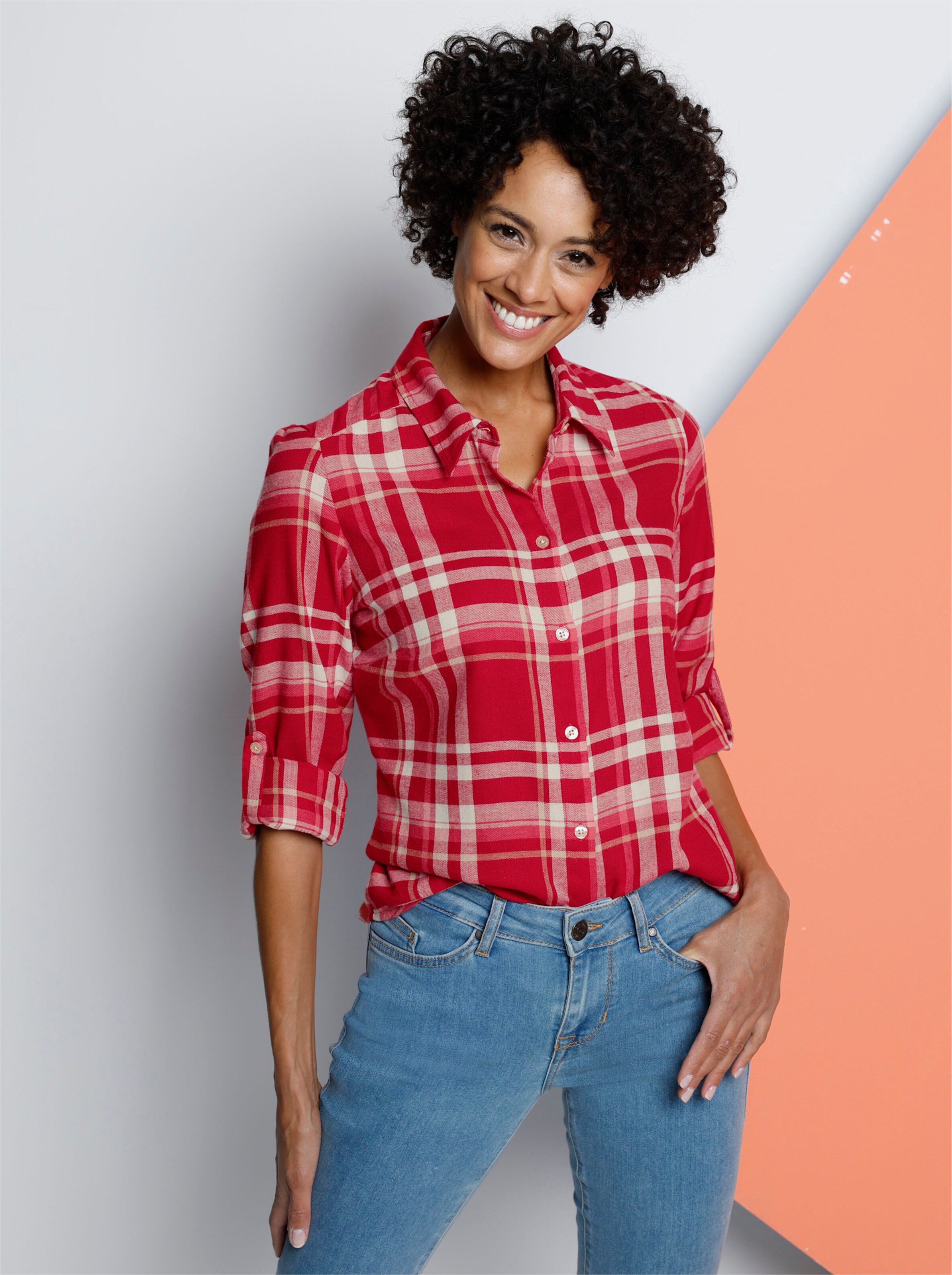 Flanellbluse mit krempelbaren Ärmeln