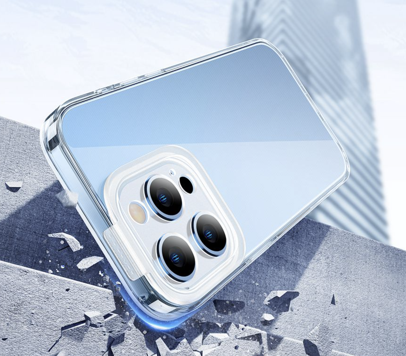 iPhone 14 Pro Max Hardcase Hülle TPU Bumper 4x Objektiv Kameraschutz   Display Panzerglas - Transparent