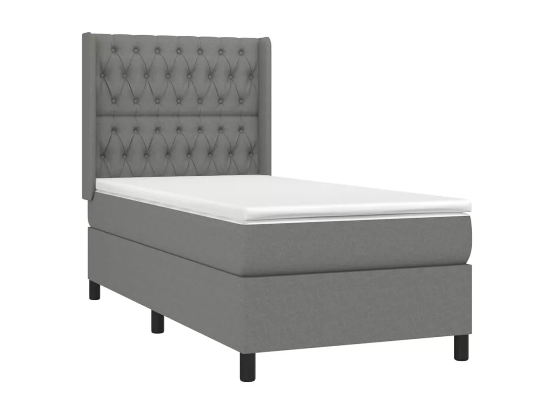 Sommier tapissier avec matelas et LED Gris foncé 90x190cm Tissu