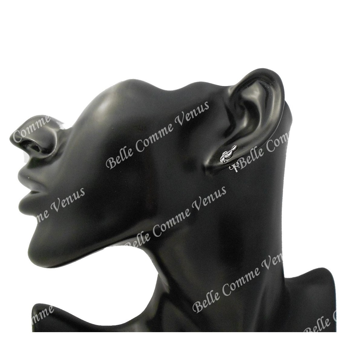 Boucles d'oreilles clé de sol note de musique Argent 925 Rhodié