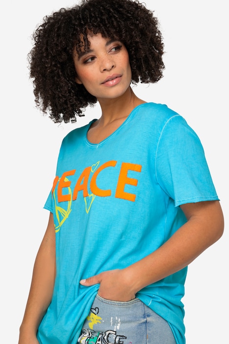 T-Shirt, PEACE Druck, Rundhals, Halbarm