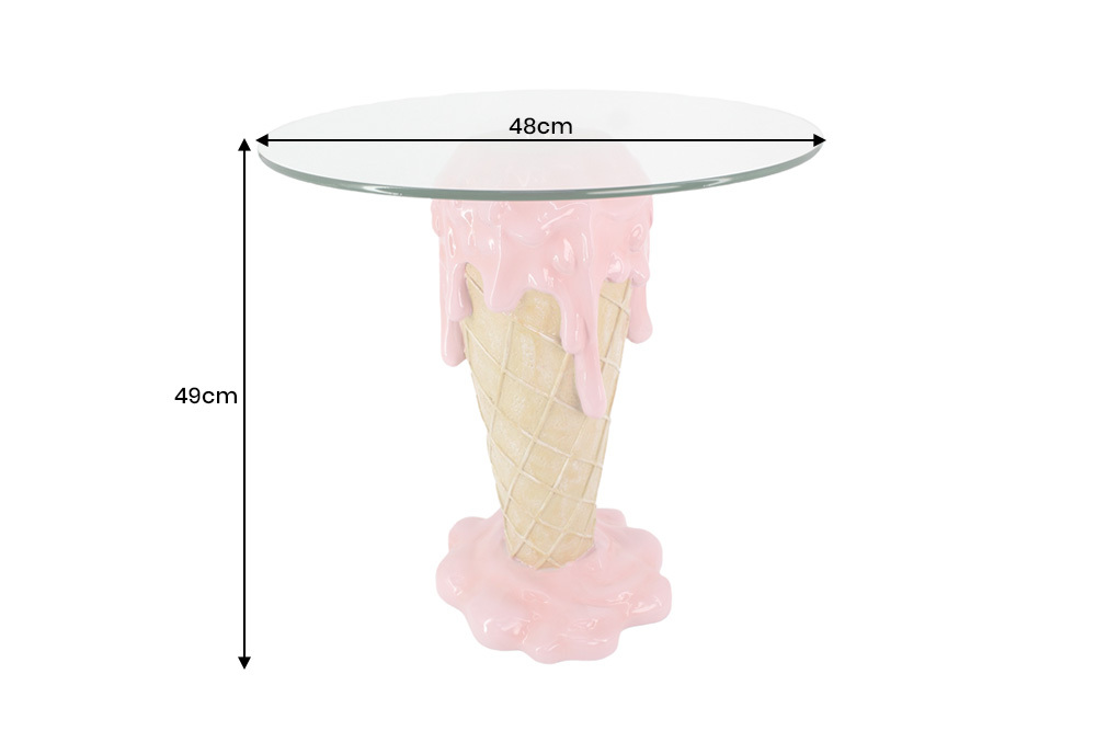 Einzigartiger Couchtisch ICE CREAM 50cm beige rosa runde Tischplatte Glas handmade