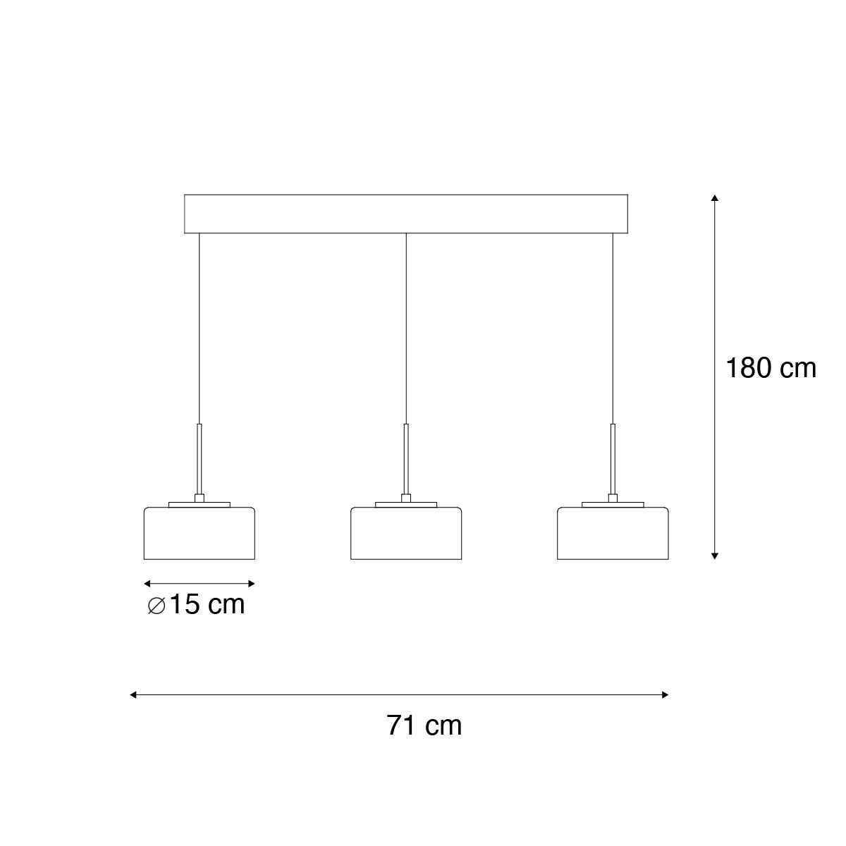Hanglamp zwart met smoke glas incl. LED 3-lichts easylift - Rika