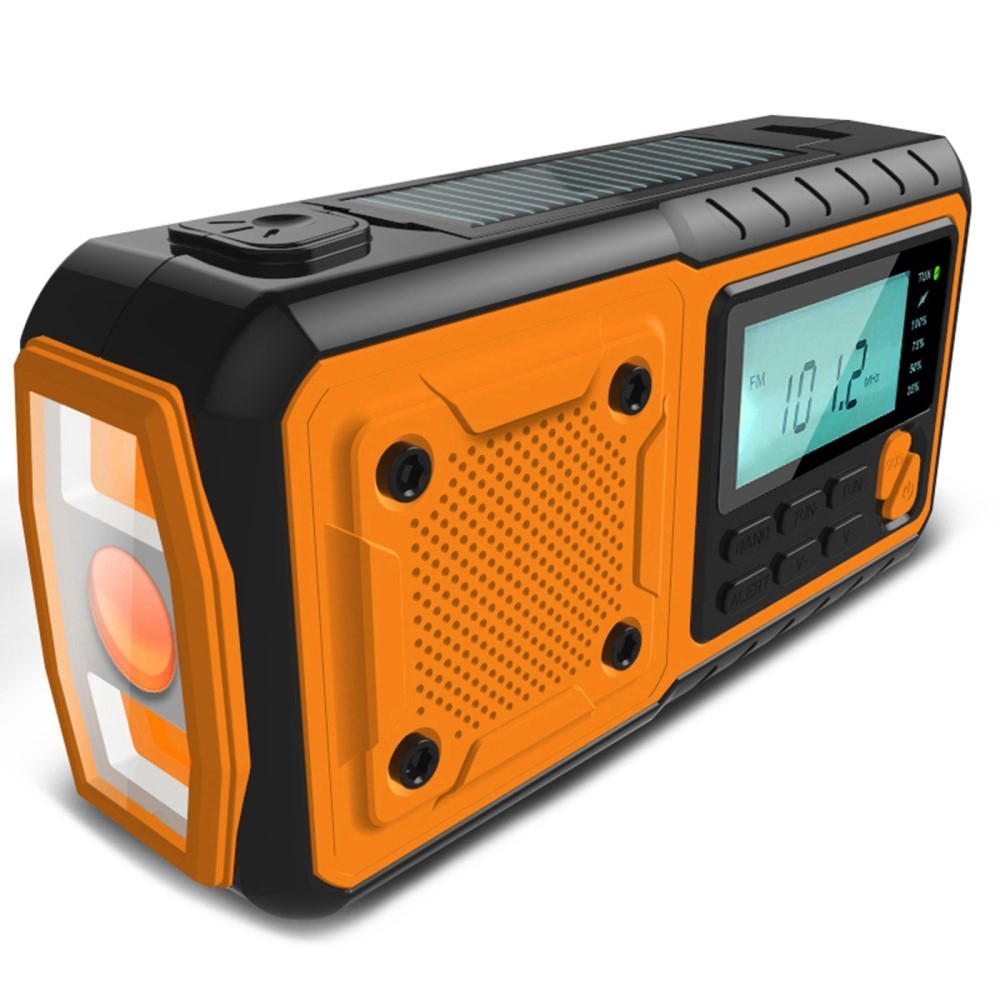(16x7cm) 4in1 Digitales Outdoor Kurbel Radio mit WB/AM/FM / USB Powerbank / Solar Taschenlampe / SOS Alarm - Gelb