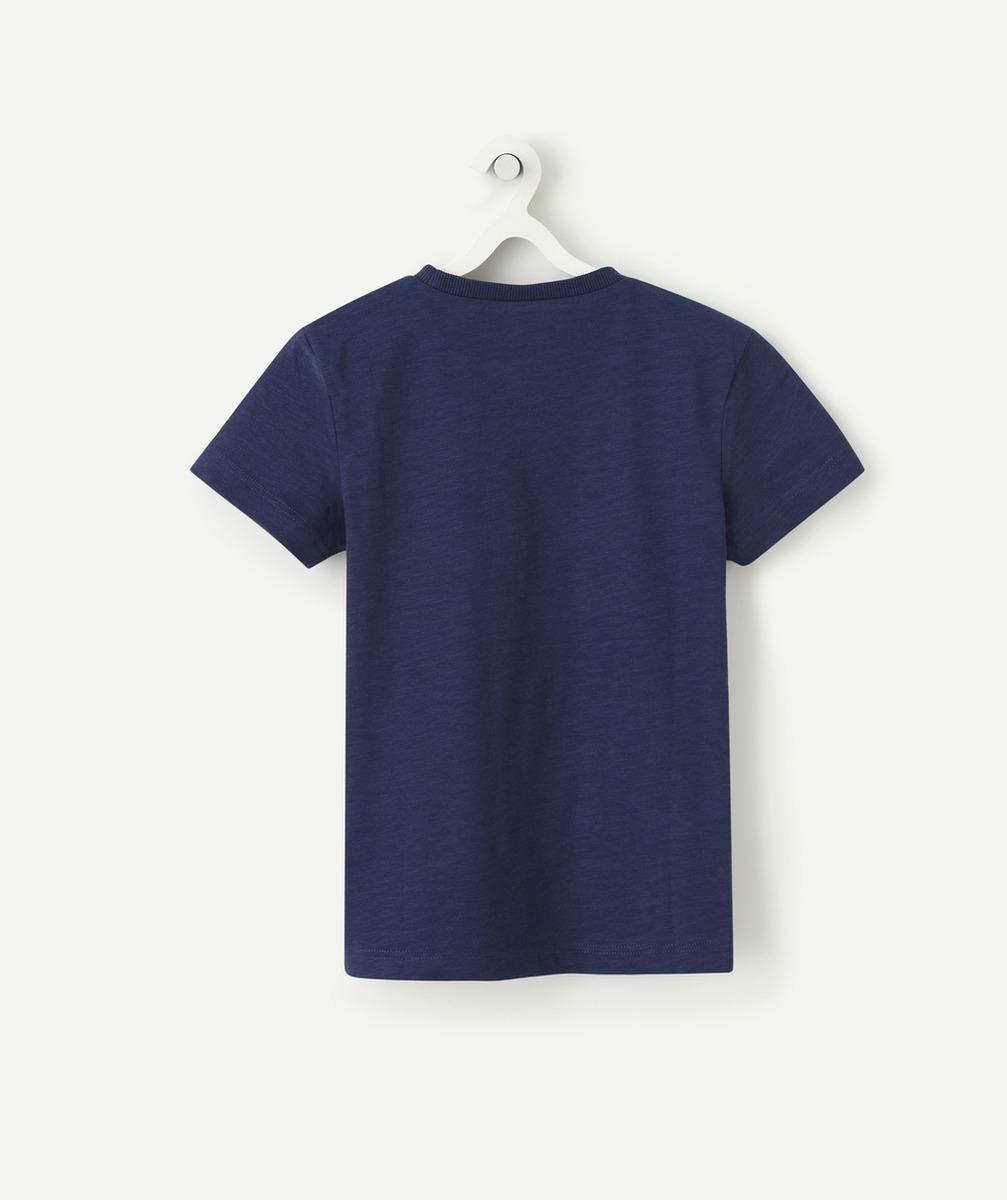 T-SHIRT GARÇON BLEU MARINE EN COTON BIO AVEC FLOCAGE COLORÉ