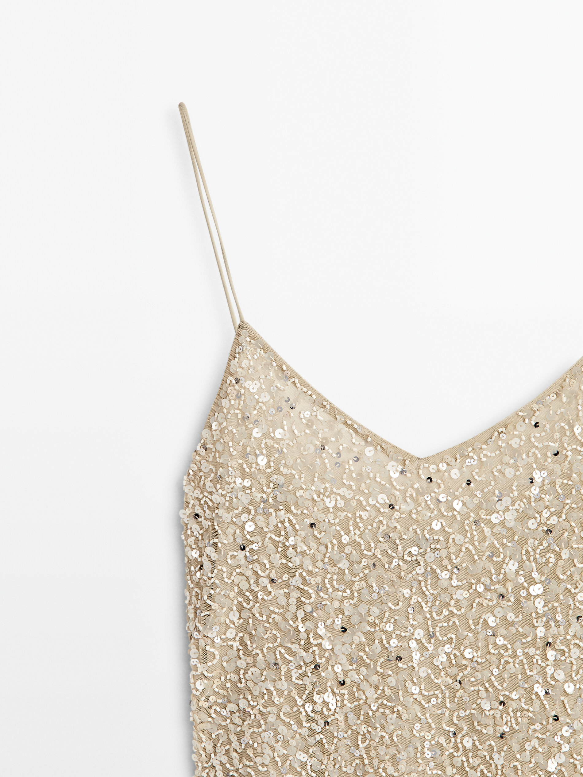 Vestido midi com alças de lantejoulas - BEGE